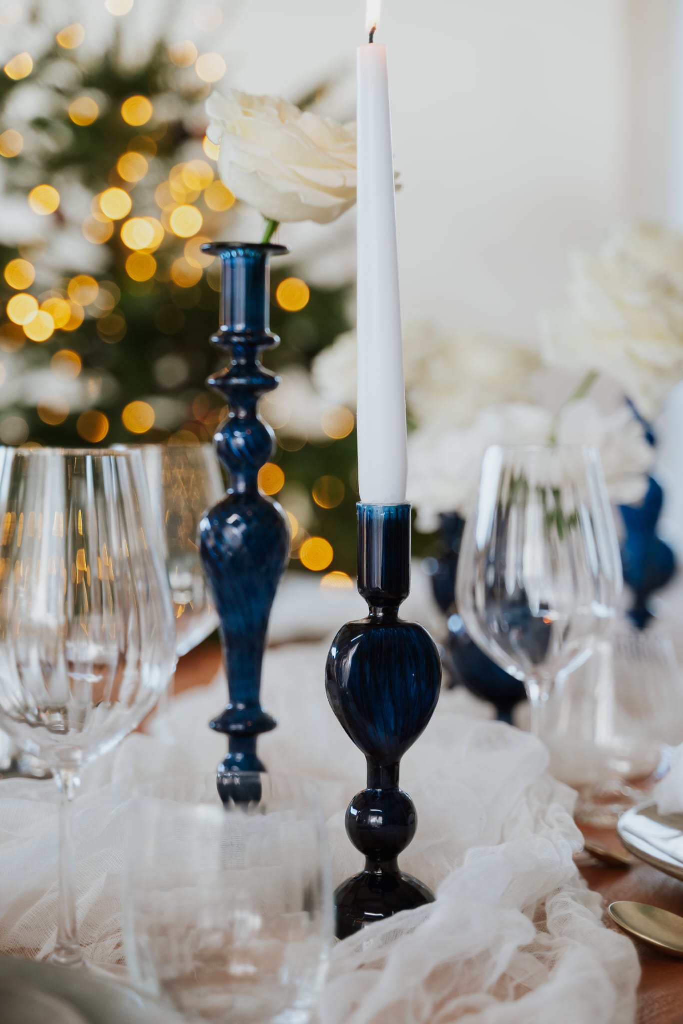 Azur blown glass candlesticks