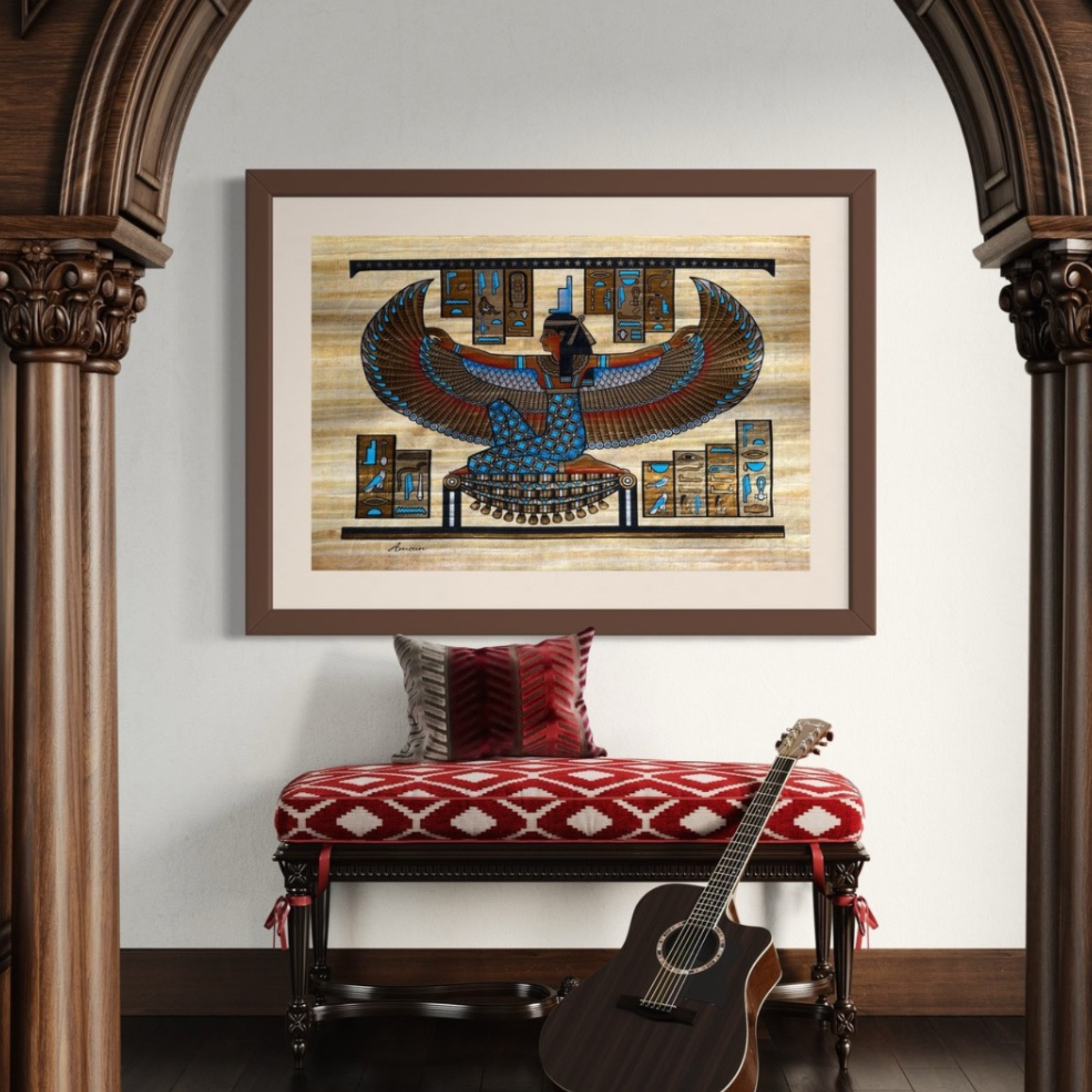 Décoration intérieure avec papyrus égyptien de la déesse Isis