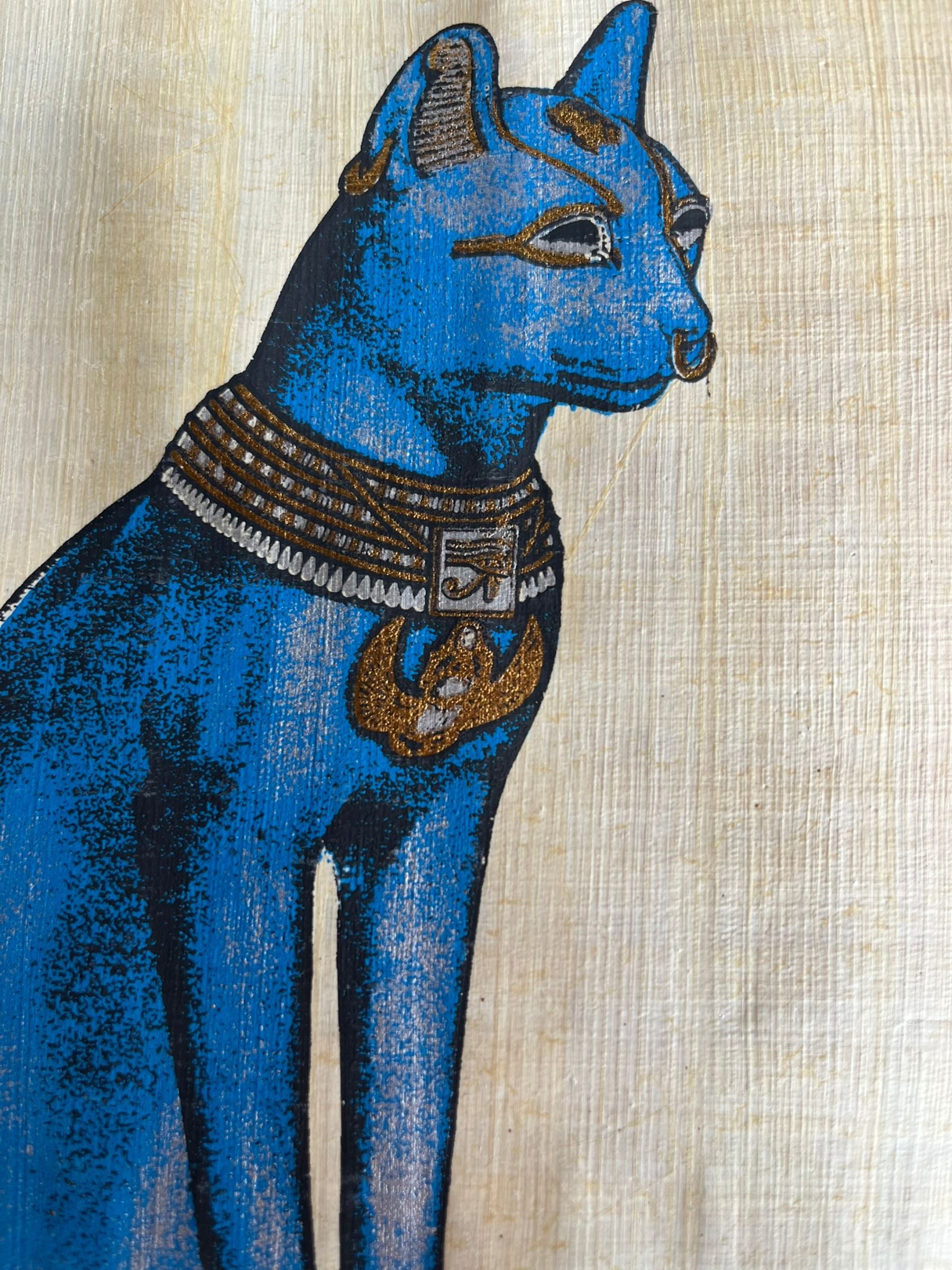 Papyrus égyptien Bastet Bleu (20x30cm)