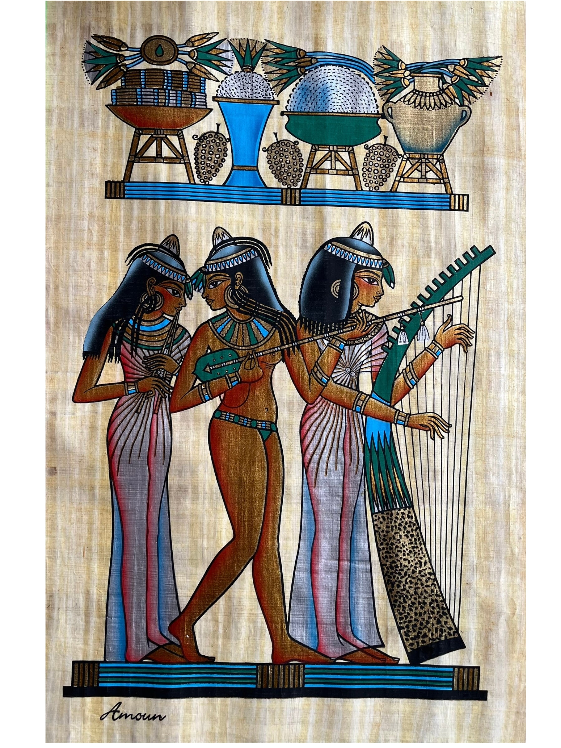 Papyrus Egiziano Le Tre Musiciste del Nilo (30 x 40 cm e 40 x 60 cm)