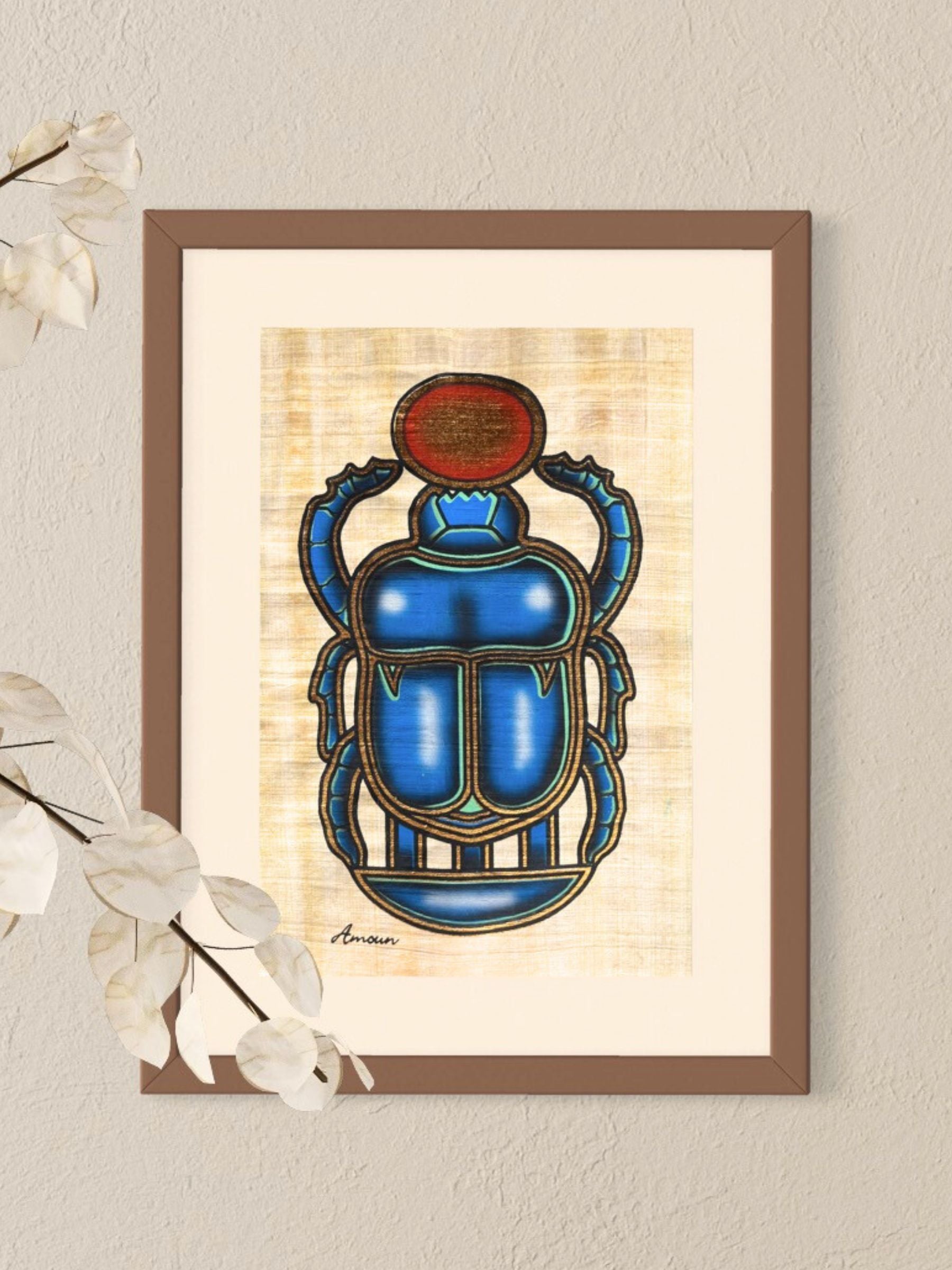 Papyrus égyptien Scarabée bleu (20x30cm)