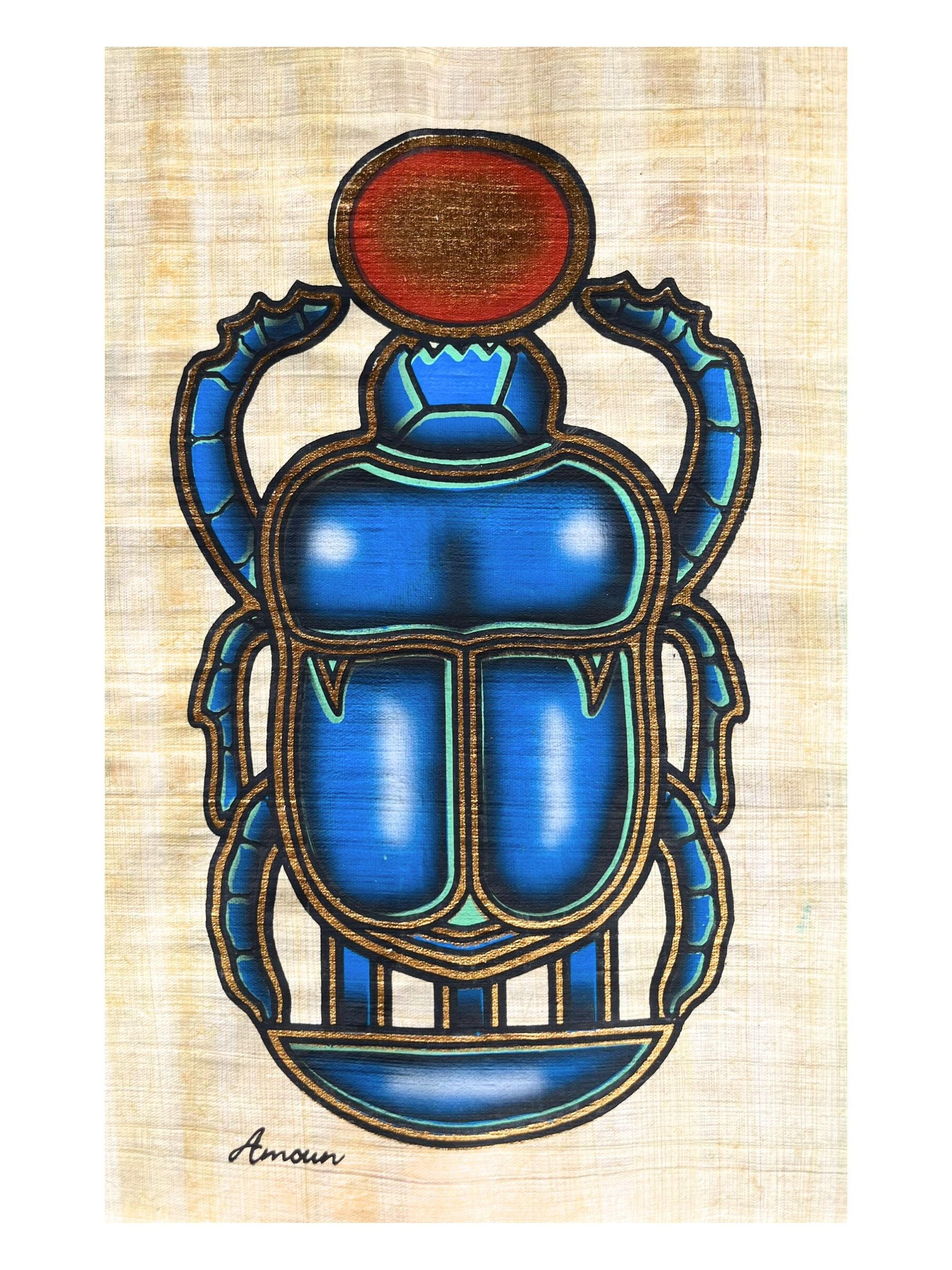 Papyrus égyptien Scarabée bleu (20x30cm)