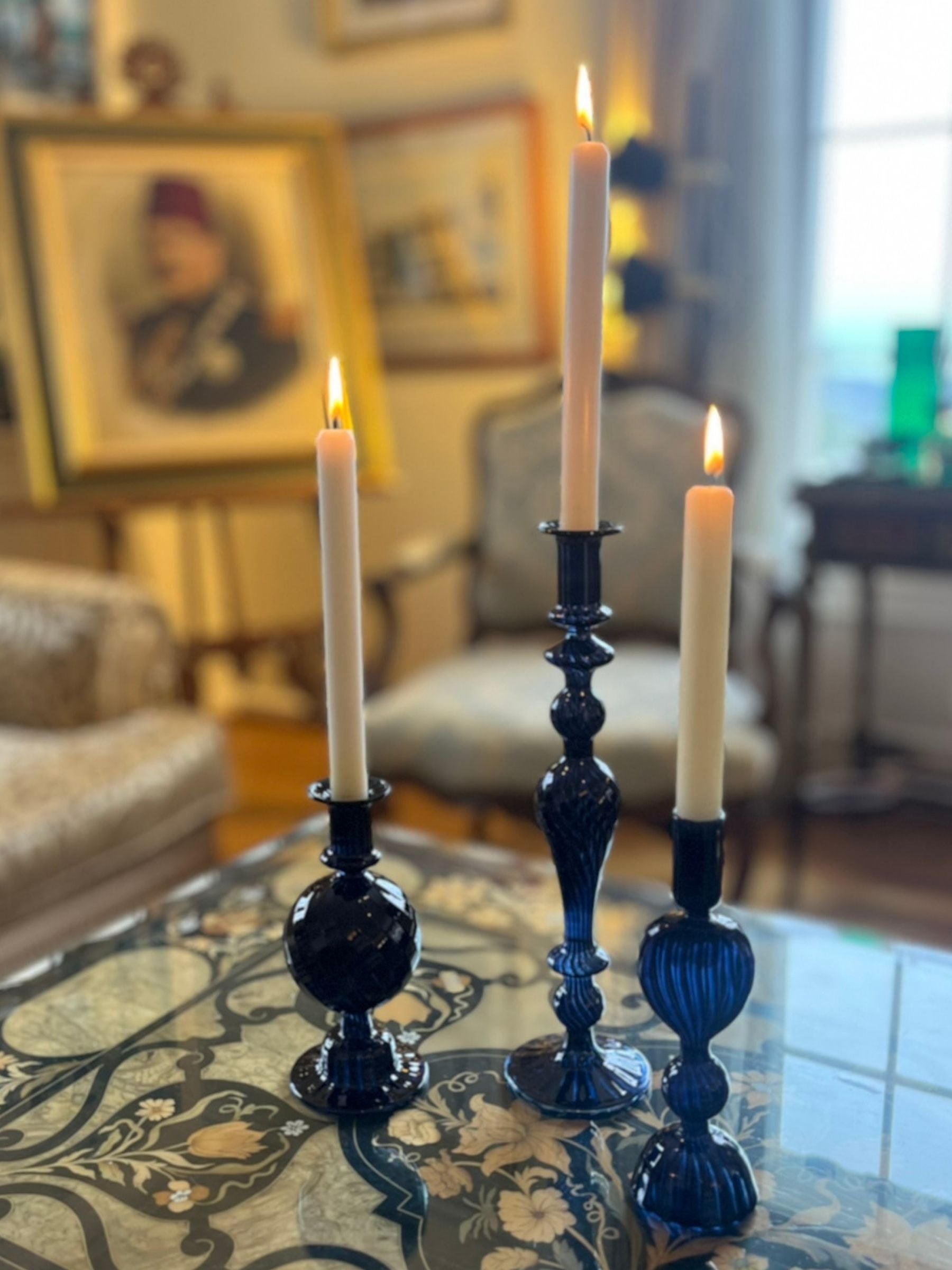 Bougeoir et soliflore en pyrex fait main au Caire